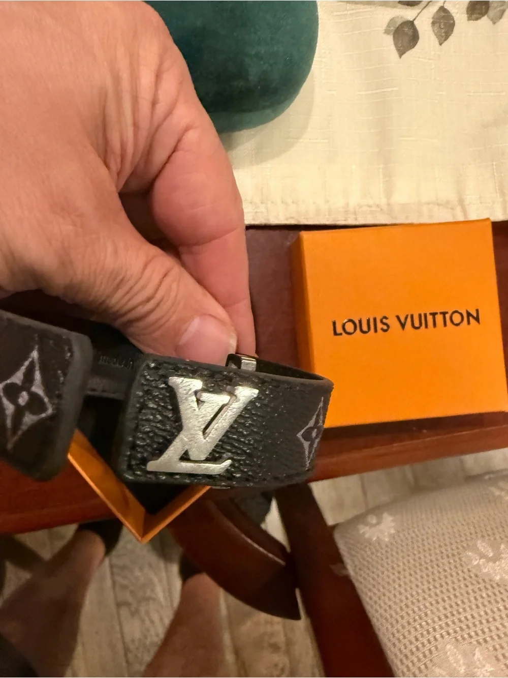 Louis Vuitton Black Monogram Bracelet with Silver LV Hardware